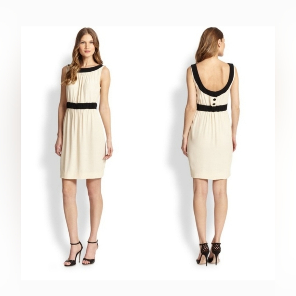 🌞Kate Spade New York Fluid Crepe Low Back Sheath Dress Blacl Cream Size 0